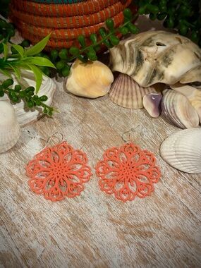 Coral Filigree Floral Drop Earrings - Women Jewelry